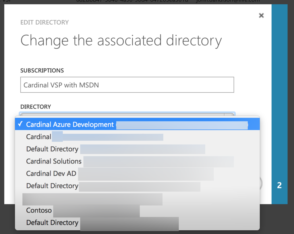 You’ll see a list of all of the Azure AD Tenants that MSA has access to.You'll see a list of all of the Azure AD Tenants that MSA has access to.