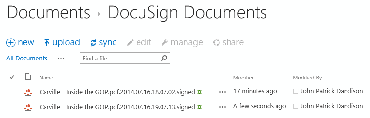 Signed document automatically back in SharePoint library